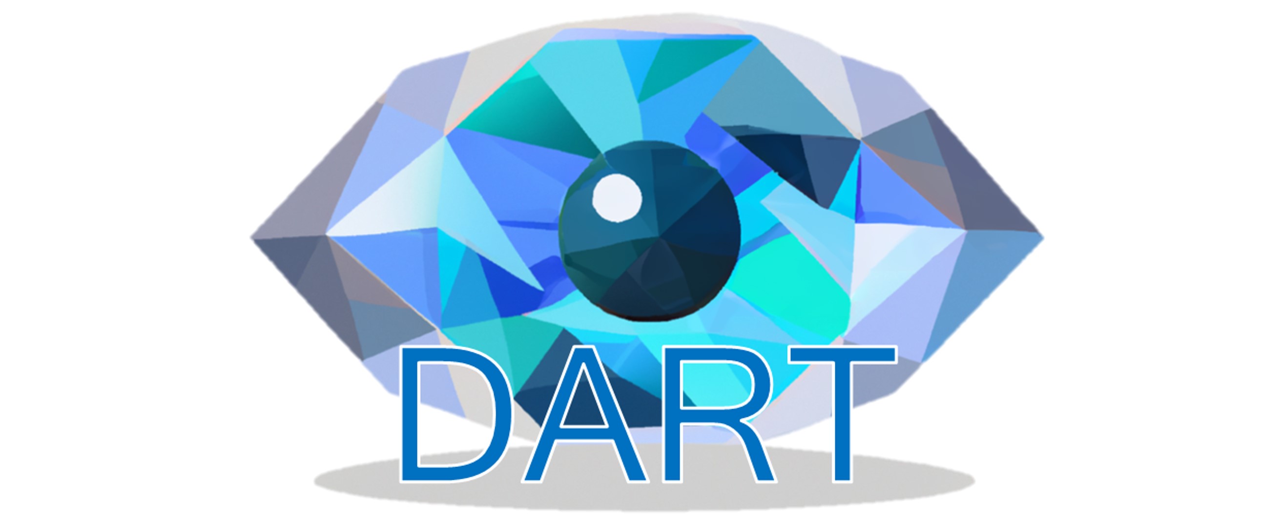 A logo for DART of a blue crystal like eye and text saying DART